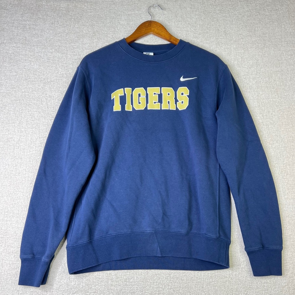 Nike Tigers Blue Crewneck Sweatshirt Mens Medium Yellow Arch Font NCAA